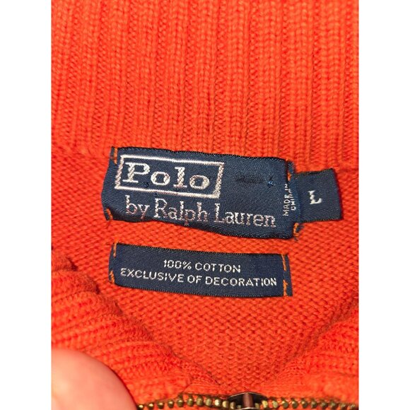 Polo Ralph Lauren Orange Cotton Knit Quarter-Zip Sweater Large - Picture 5 of 7